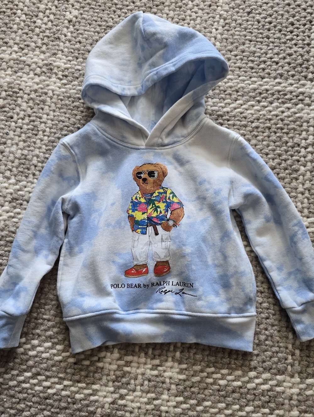 EUC Ralph Lauren Kids Light Blue Tie-Dye Polo Bear Hoodie
